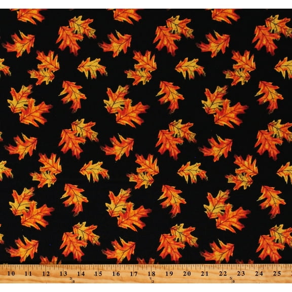Cotton Fall Leaves Oak Leaf on Black Autumn Splendor Robert Giordano Thanksgiving Cotton Fabric Print by the Yard (271-99)