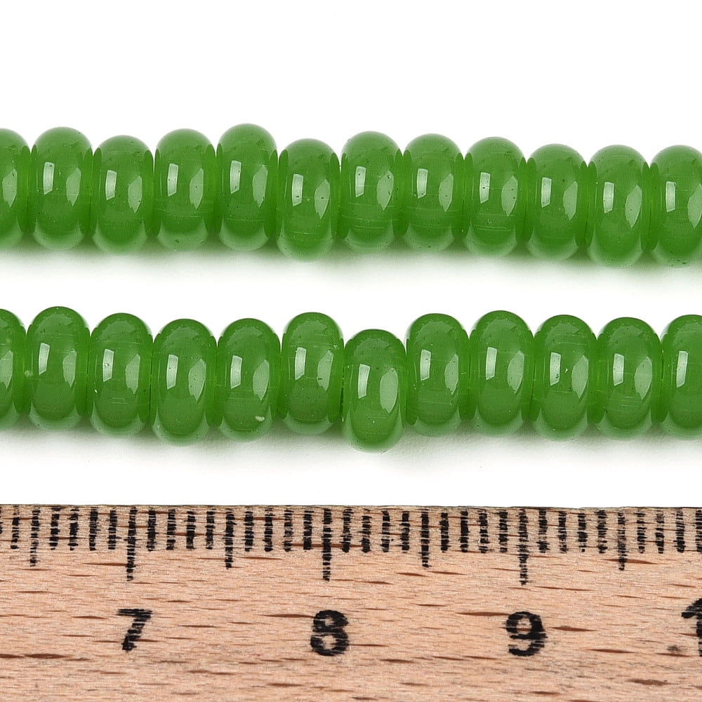 Imitation Jade Glass Beads Rondelle Green 6~6.5x3mm Hole: 1mm 103~118pcs/strand 14.57~14.96 inch(37~38cm)