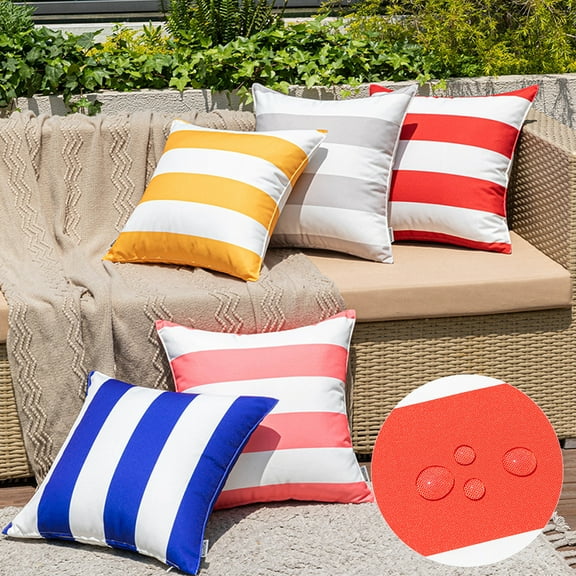 Waterproof Striped Throw Pillow Covers Polyester Linen Garden Farmhouse Cushion Cases for Patio Tent Balcony Couch Sofa 18x18inch