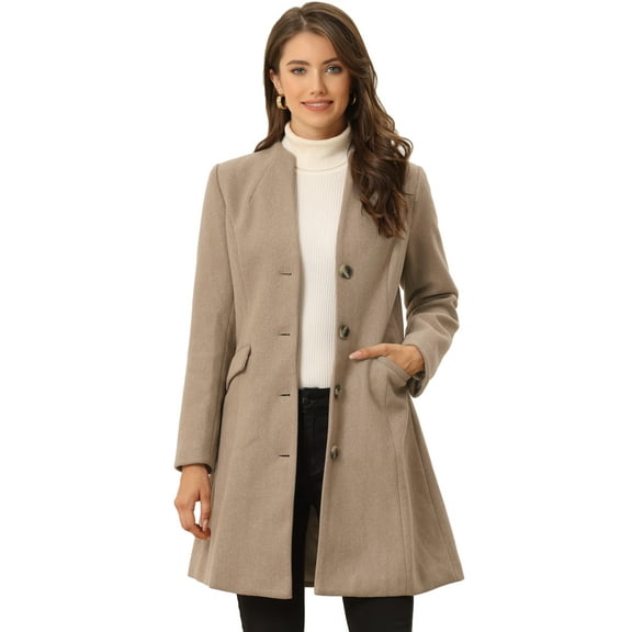 Abrigo largo de invierno Allegra K para mujer con cuello En V Marrón XL