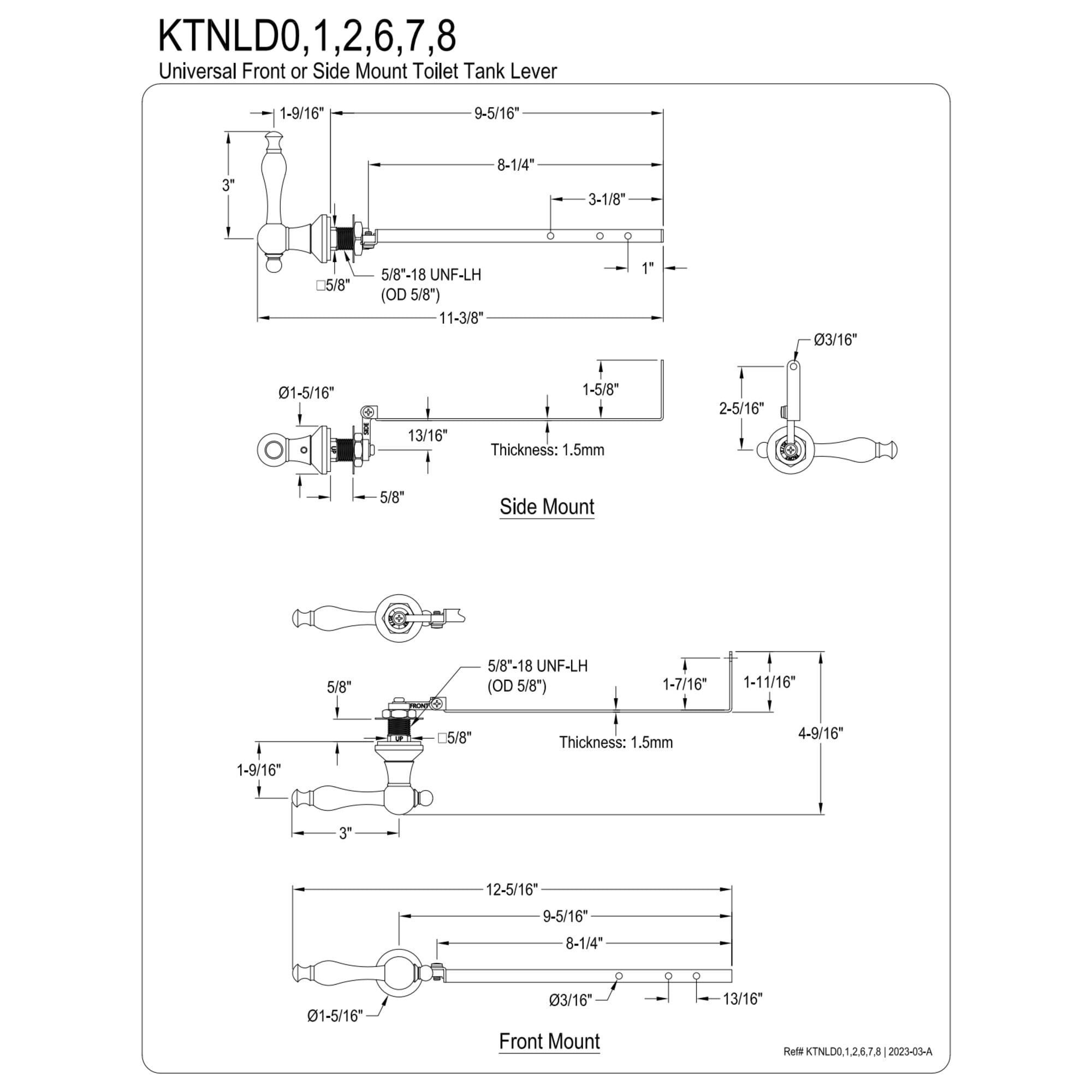 Kingston Brass KTNLD8 Naples Universal Front or Side Mount Toilet Tank Lever in Brushed Nickel