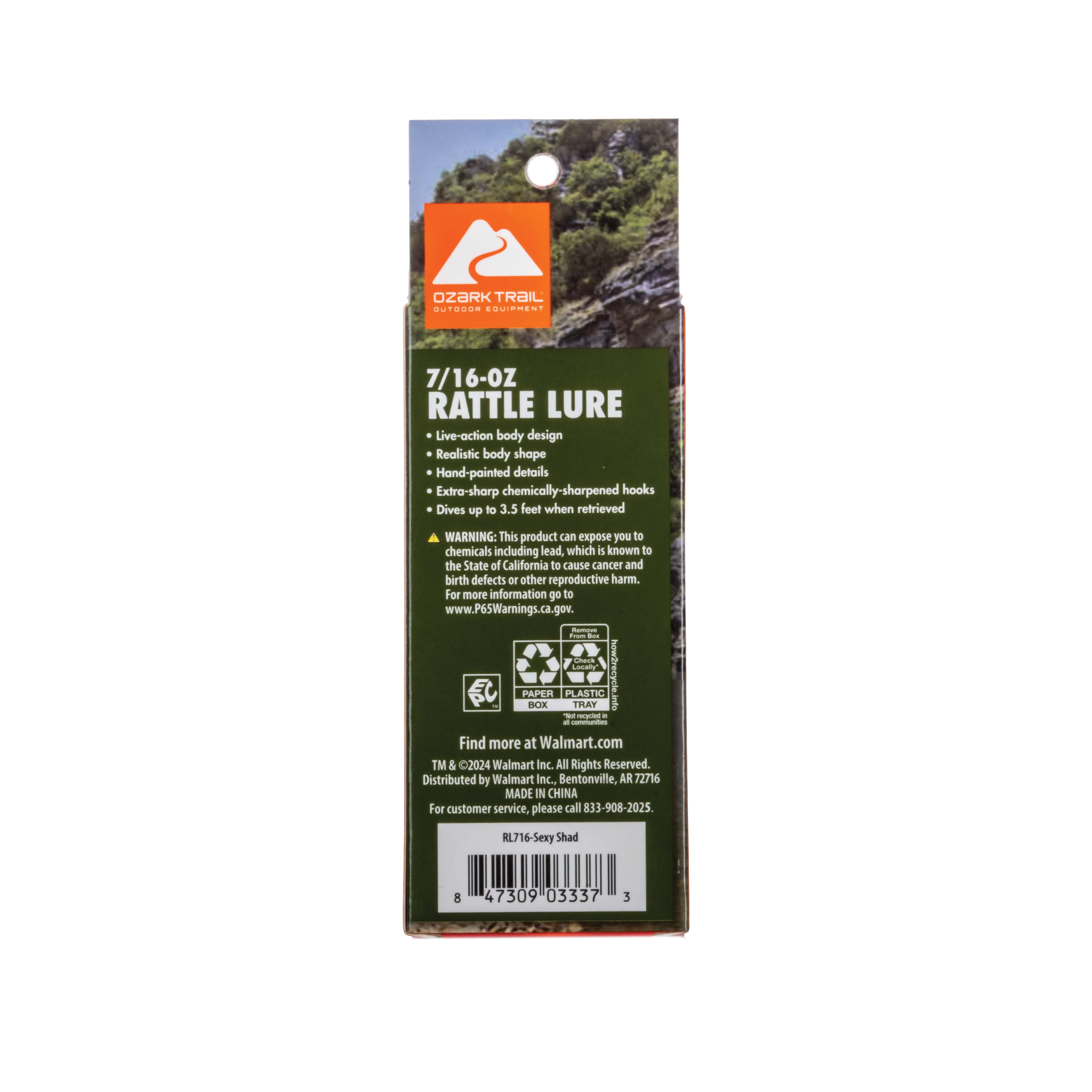 (2 pack) Ozark Trail Freshwater Rattle Fishing Lure, Sexy Shad, 7/16 oz