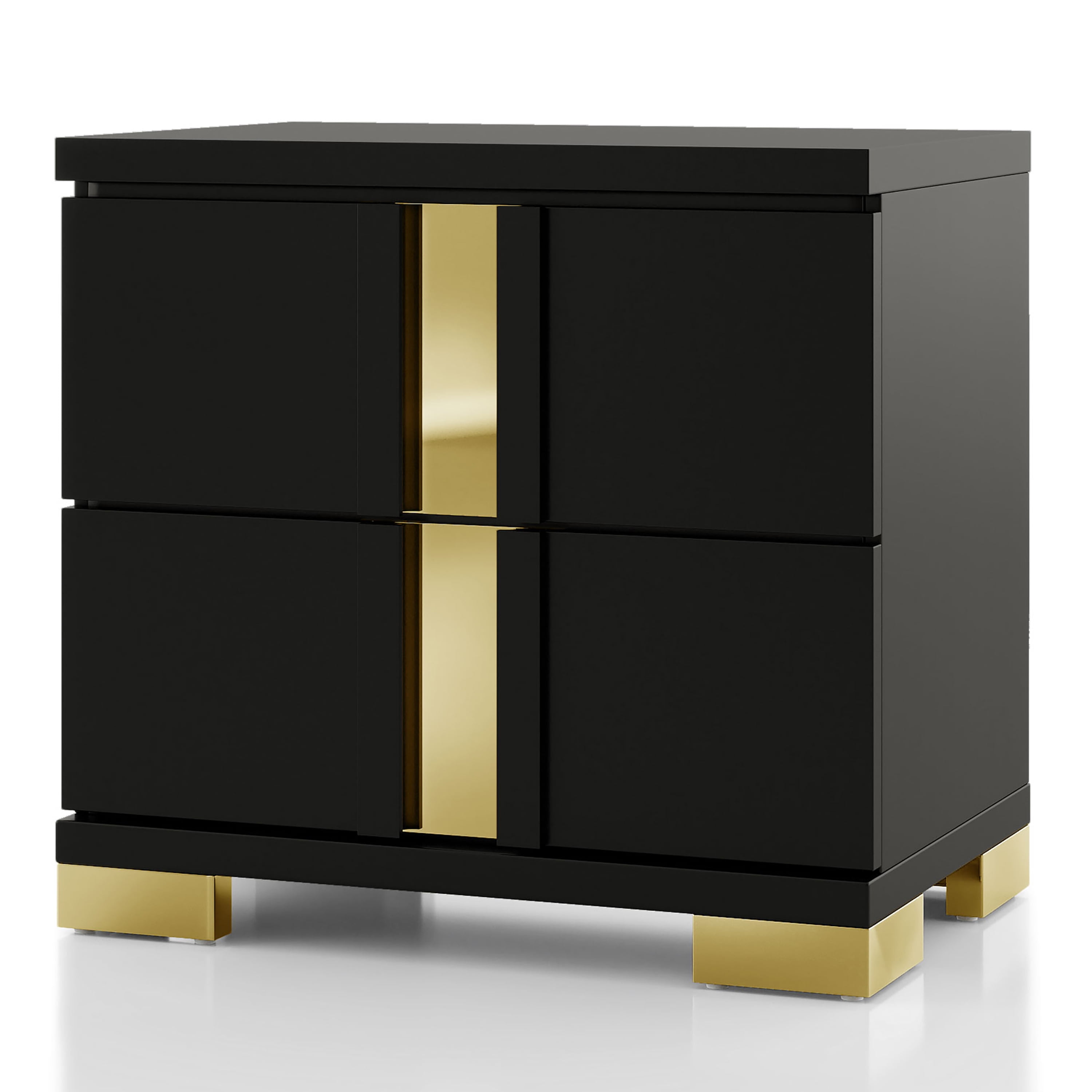 Furniture of America Chora Adult Modern 2-Drawer Nightstand, Black and Gold