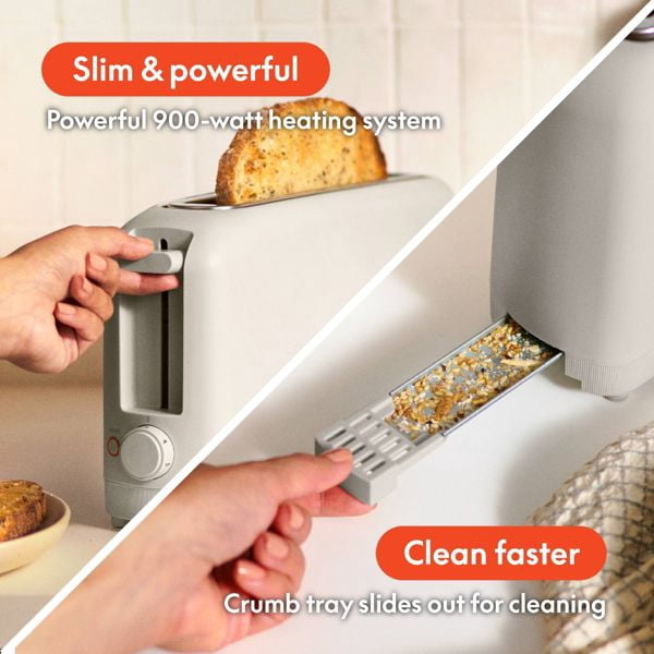 2-Slice Slim Toaster, 900 Watts, Metal Material, 6.85H x 14.88W x 3.58D