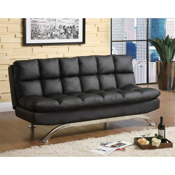 Furniture Of America Preston Faux, Black Tufted Sleeper Sofa