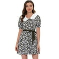 thumbnail image 1 of INSPIRE CHIC Robe-Chemise Courte à Manches Courtes pour Femme, Coupe Évasée, Col Contrastant, Noir-Blanc, TG, 1 of 5
