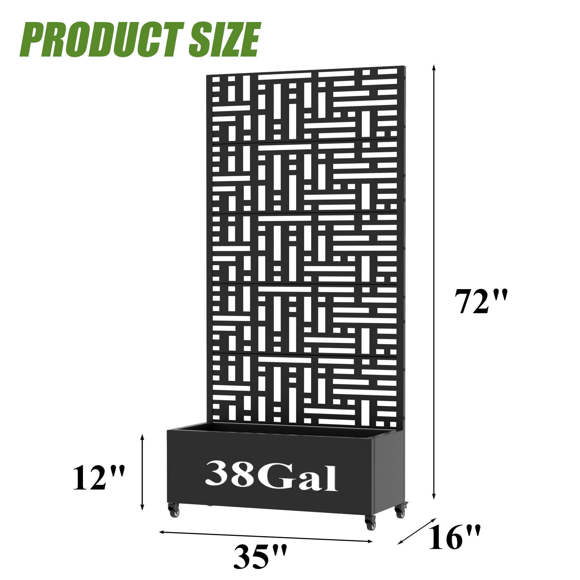 MAYEERTY 72x35x16 Inch Black Metal Double-sided Rectangular Planter Box with Trellis for Street, 5 Piece Set