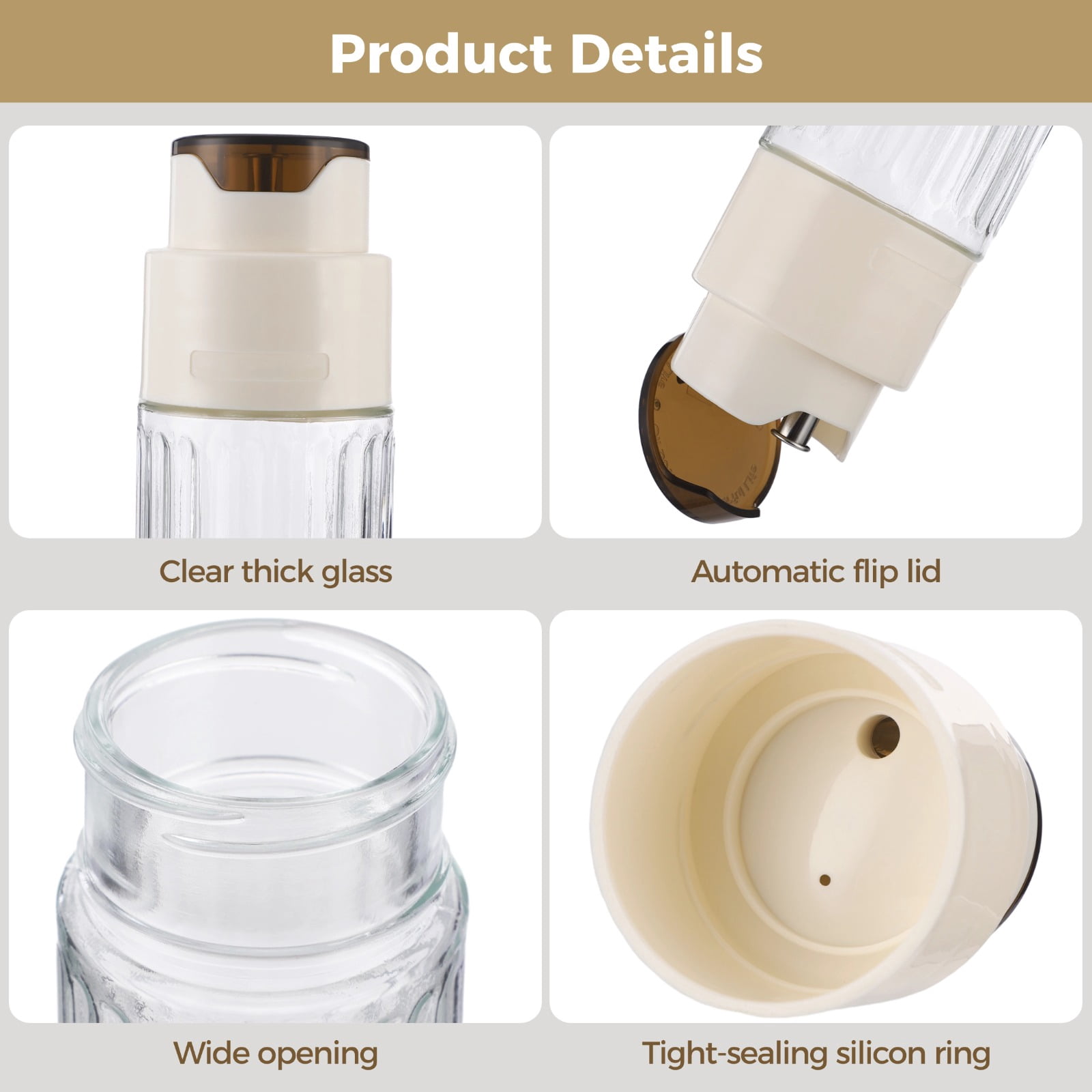 2 Pcs Automatic Pouring Oil Dispenser, 17 fl oz Large Capacity Glass Bottle with Leakproof Dustproof Lid, Glass Container for Kitchen Cooking, Coffee Creamer, Syrup