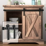 WINSOON 4FT Single Mini Sliding Barn Door Hardware Kit For Cabinet Tv Stand, Black Finish, I Style Hanger