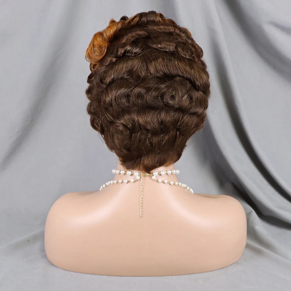 Brown Pixie Cut Wig Short Bob Curly Human Hair Wigs Cheap 13X4 Transparent Lace Dark Brown Water Deep Wave Lace Front Wig for Women