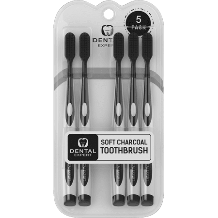 Dental Expert 5-pack Charcoal Toothbrush Ultra Soft Black Bristle Toothbrushes Set Dental Oral