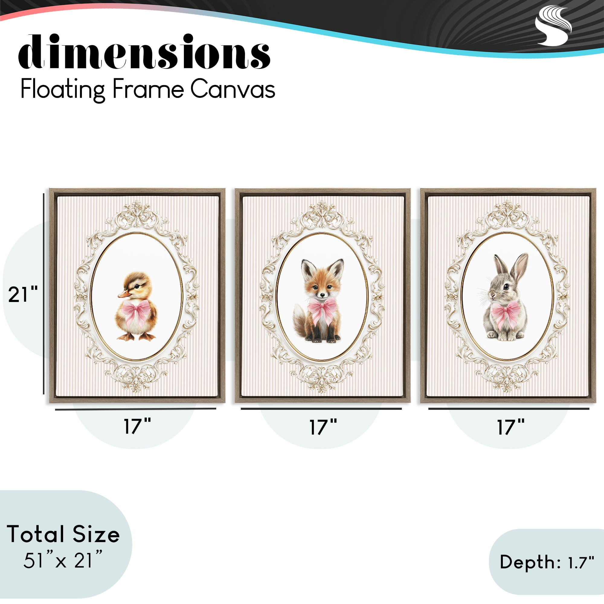 Stupell Industries Vintage Animals with Ornate Design 3 Piece Brown Framed Floater Canvas Set, design by Christine Simpson Art