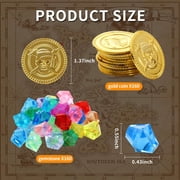 JUMRHFAN Pack of 320 Pirate Treasure, 160 pieces Gemstones for Children, 160 pieces Gold Coins Children, Pirate Theme Decoration Suitable for Children's Birthdays Party and Other