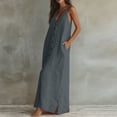 thumbnail image 3 of Lmueinov Women's Cotton Linen Spaghetti Strap Maxi Dress V Neck Button Down Loose Long Dress with Side Pockets Casual Flowy Dress for Summer Beach Vacation, S-XXL, 3 of 3
