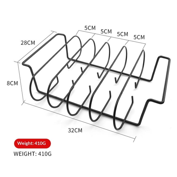 Large Non-Stick Rib Rack - Porcelain Coated Steel Roasting Stand – Holds 5 Full Rib Racks for Grilling & Barbecuing - Perfect BBQ Accessories for Smoker & Grill - Convenient Design, Black