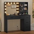 thumbnail image 4 of Afuhokles Vanity with Lighted Mirror and Charging Station, Farmhouse Makeup Vanity Desk with Storage Shelves, Black, 4 of 6