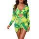 thumbnail image 1 of Conjunto de bikini triangular floral sin mangas para mujer INSPIRE CHIC de 3 piezas, traje de baño con cubierta de manga larga y vestido arrugado de malla, color amarillo y verde, talla X-Large, 1 of 6