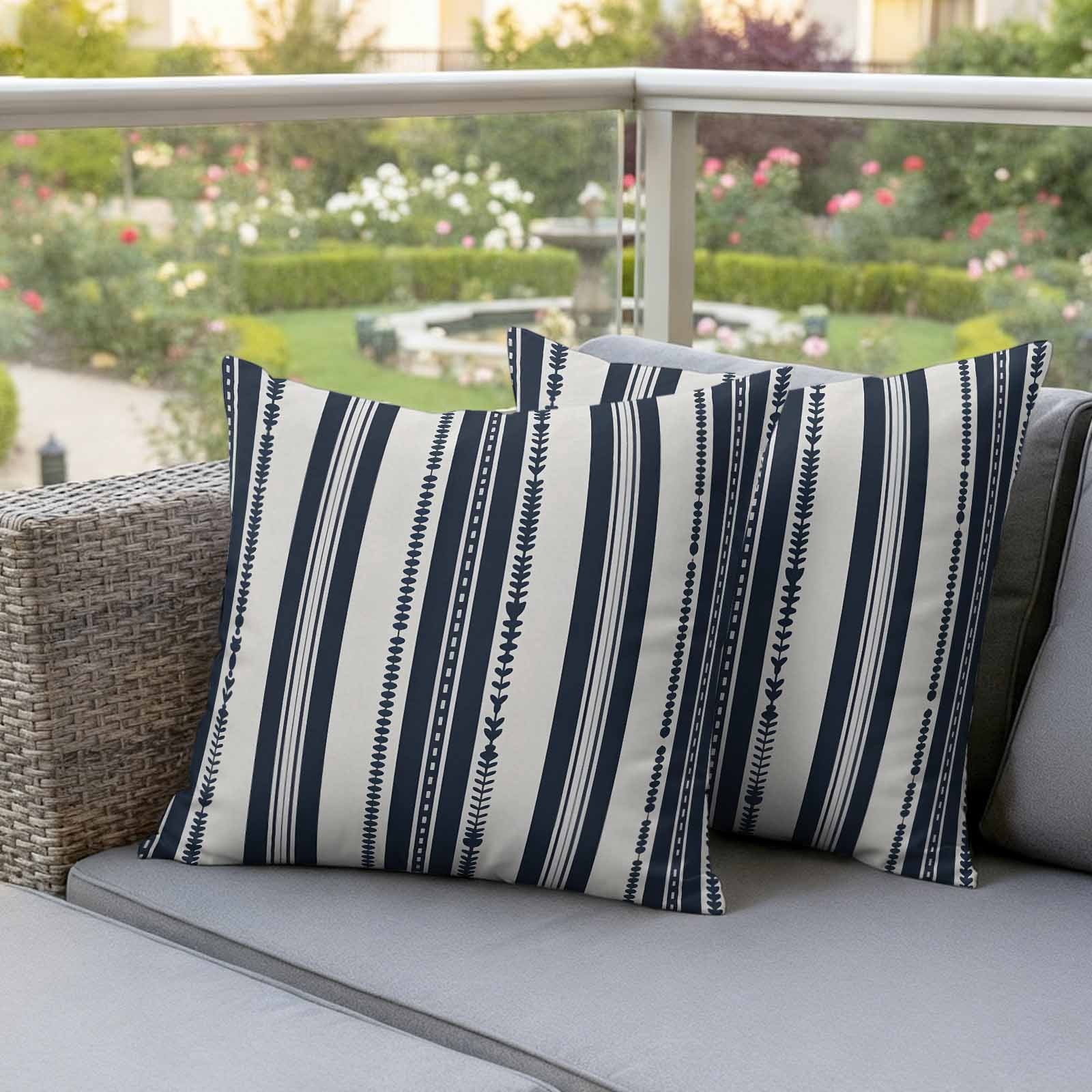 Navy Blue Geometric Outdoor Waterproof Pillow Covers, Modern Stripes Art Farmhouse Decorative Square Throw Pillowcase Sofa Cushion Sham for Patio/Couch/Chair, 24"x24" 2 Pack