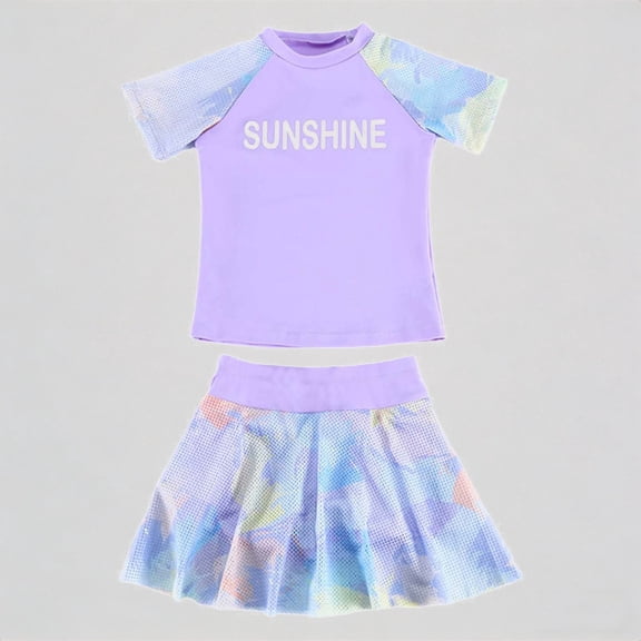 REDARER Girls' 3-Piece Swim Set – Mesh-Sleeve Rash Guard & Sheer Cover-Up Skirt, Stylish Summer Swimwear,XXL