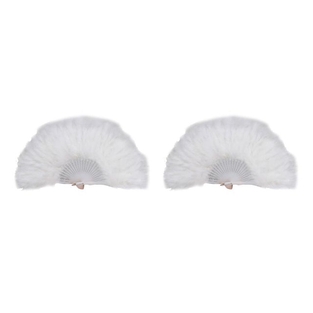 Abanico de Plumas Kearding Decoración Fiestas Adorno de Mano Blanco 2Conjunto