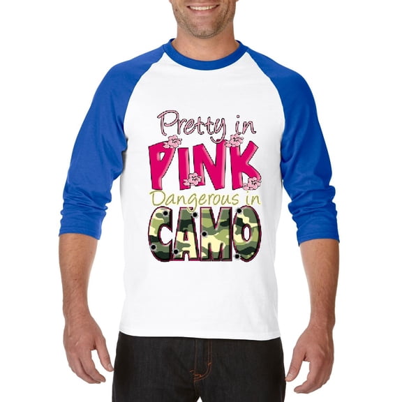 Artix - Mens Raglan Sleeve Baseball T-Shirts - Pretty in Pink Dangerous in Camo