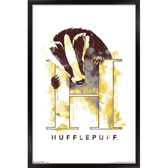 The Wizarding World: Harry Potter - Hufflepuff Illustrated House Logo Wall Poster, 14.725" x 22.375", Framed