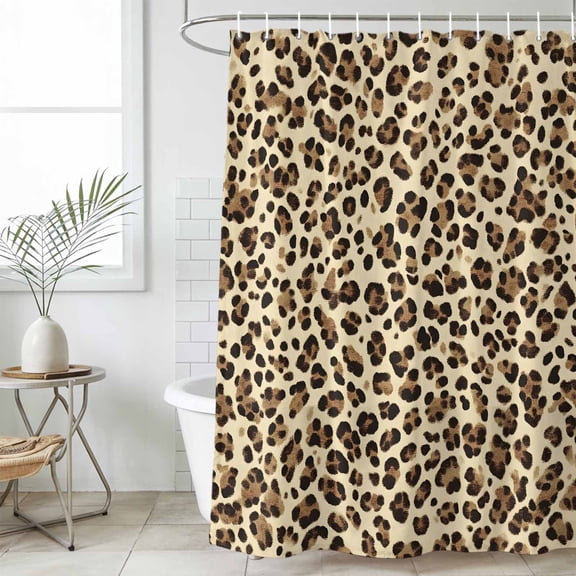 Leopard Waterproof Fabric Shower Curtain, Rustic Brown Animals Art Modern Waterproof Fabric Shower Curtain for Bathroom Curtains Bathtubs Hotel Washable Shower Curtains with 12 Hooks Long 72x78in
