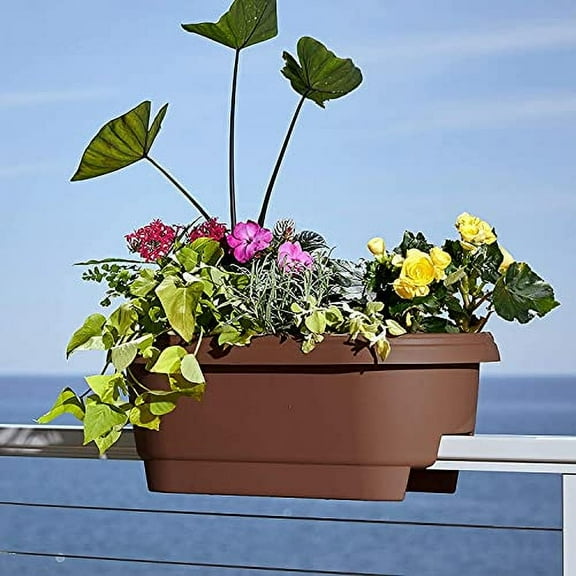 Bloem Deck Rail Planter, Balcony, Deck Balcony Rail Planter 24" Chocolate Brown 2-Pack