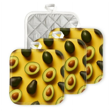 

Bahomeck Pot Holder 4Pcs Avocados On Yellow Background Square Heat Resistant Hot Pads For Kitchen Cooking Oven With Hanging Loop Potholder Easy To Store