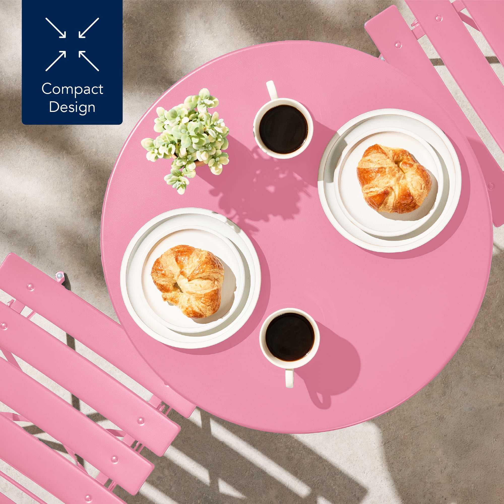 Best Choice Products 3-Piece Small Bistro Set, Folding Patio Furniture Set of 2 Chairs and Table - Pink