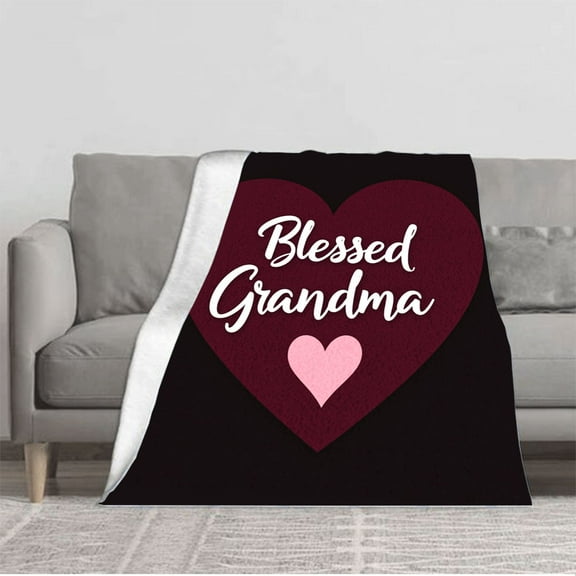 Durable Soft & Warm Flannel Blanket - Cozy Maroon Heart Design with ' Blessed Grandma ' in Cursive Perfect for Sofa Travel & Bed