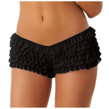 vigerkar Women s Y2k Ruffle Shorts Lace Lolita Bloomers Elastic Waist Bow Front Shorts Micro Boyshorts Black  S