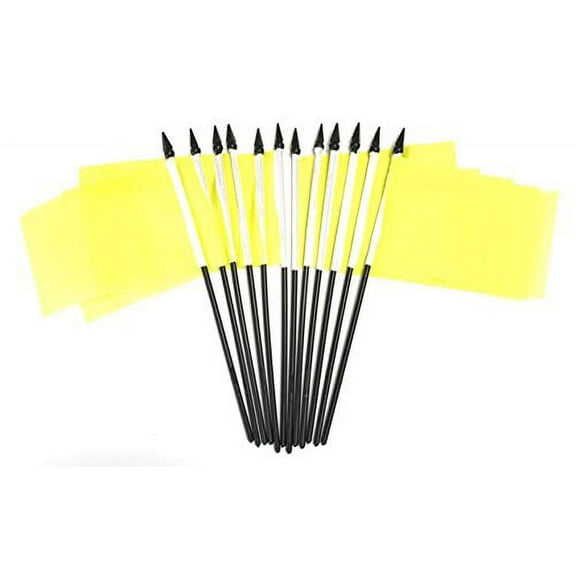 PACK of 12 4"x6" Solid Yellow Miniature Desk & Table Flags, 1 Dozen 4"x 6" Yellow Small Mini Stick Flags