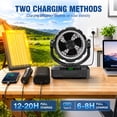 thumbnail image 4 of Rechargeable Solar Fan, Solar Camping Fan with LED Lantern, Portable Fan with Solar Panel, Battery Operated Powered Outdoor Tent Fans for Picnic, Barbecue, Fishing, Travel, 4 of 8