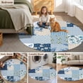 thumbnail image 5 of Blue Floral Round Area Rug 8Ft Washable Large Circle Rugs for Living Room Dorm, Spring Flowers Plants Patchwork Grid Bohemia Non-Slip Carpet Floor Mats Indoor Outdoor Carpet Runner Home Decor, 5 of 8