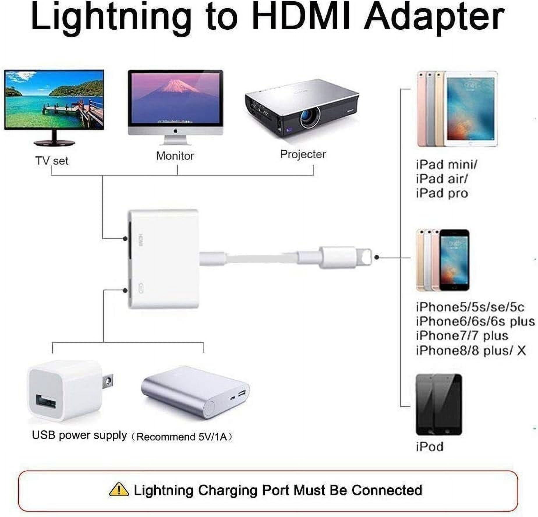 GetUSCart- Lightning to HDMI Cable Adapter for iPhone, [Apple MFi  Certified] iPhone to hdmi Adapter Cable to TV with iPhone/iPad/iPod 1080P  Digital AV Sync Screen Connector on HDTV/Monitor/Projector-6.6 Ft/2M