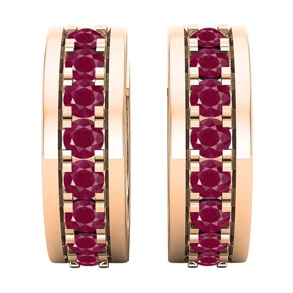 Dazzlingrock Collection Round Ruby Huggies Hoop Earrings for Women in 14K Rose Gold