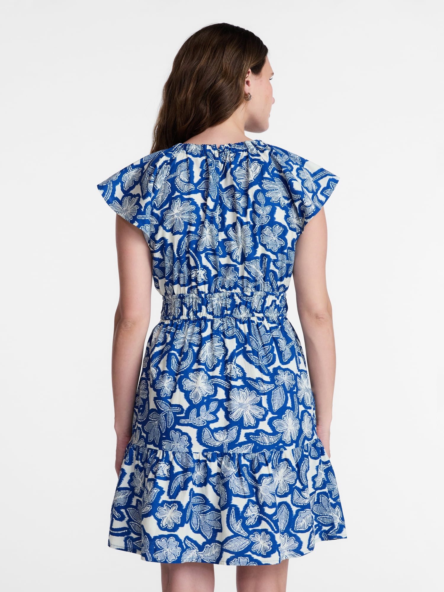 Time and Tru Women's Cinched Waist Mini Dress with Flutter Sleeves, Sizes XS-XXXL