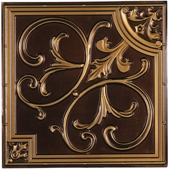 Madrid 2 ft. x 2 ft. Drop-in or Glue-Up Vinyl Ceiling Tile in Antique Gold - Box of 10