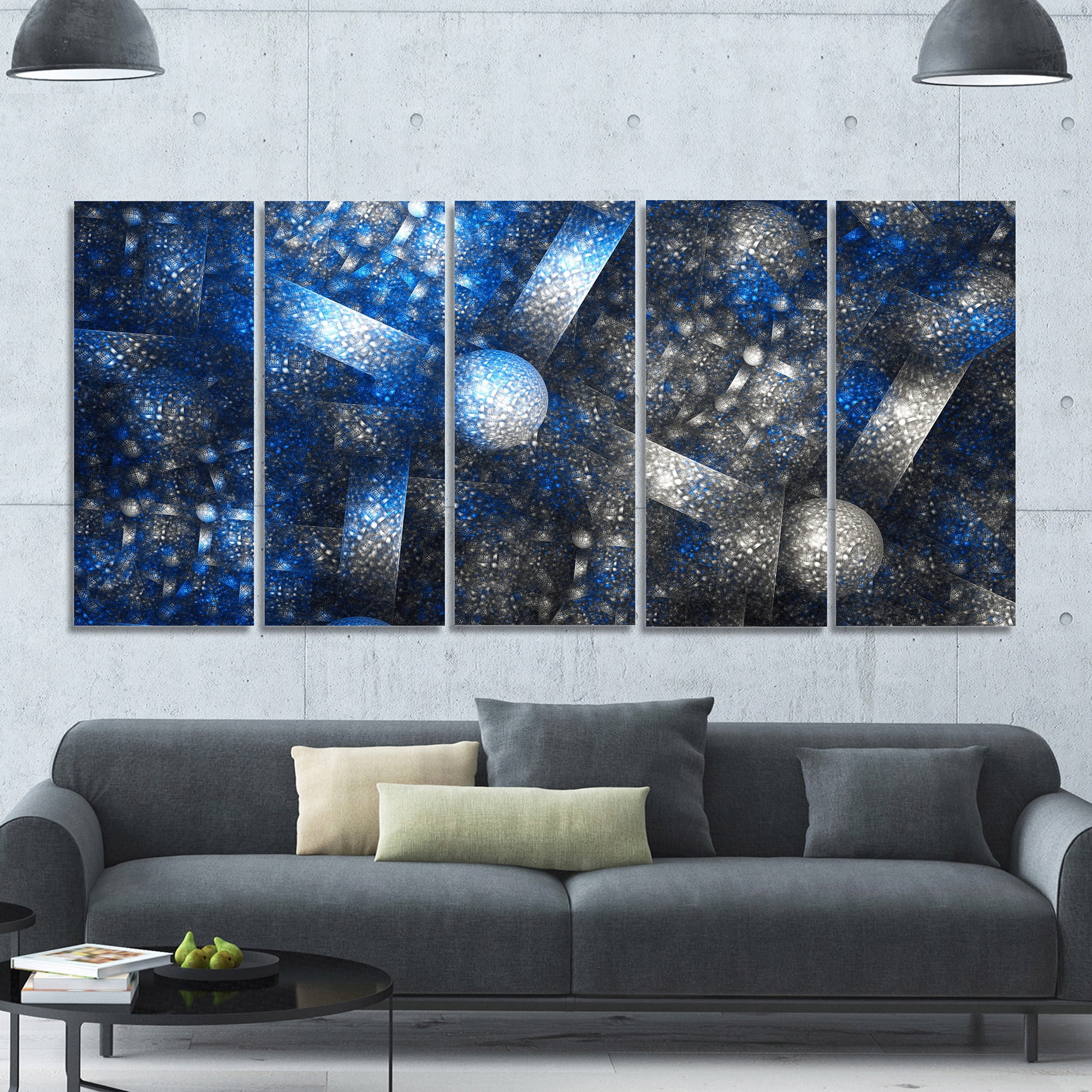 Designart 'Crystal Cell Dark Blue Steel Texture ' Abstract Wall Art Canvas