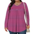 thumbnail image 2 of HomeDM Women's Plus Size Tops Long Sleeve Striped Shirts for Women Fall Round Neck Loose Fit Pullover Tops - Hot Pink/2XL, 2 of 6