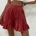 thumbnail image 4 of TIANEK Casual Flowy Shorts Wide Leg 2023 Solid Color Wide Leg Ruffle Loose High Waist Summer Mother's Day Leisure Shorts Clearance, 4 of 7