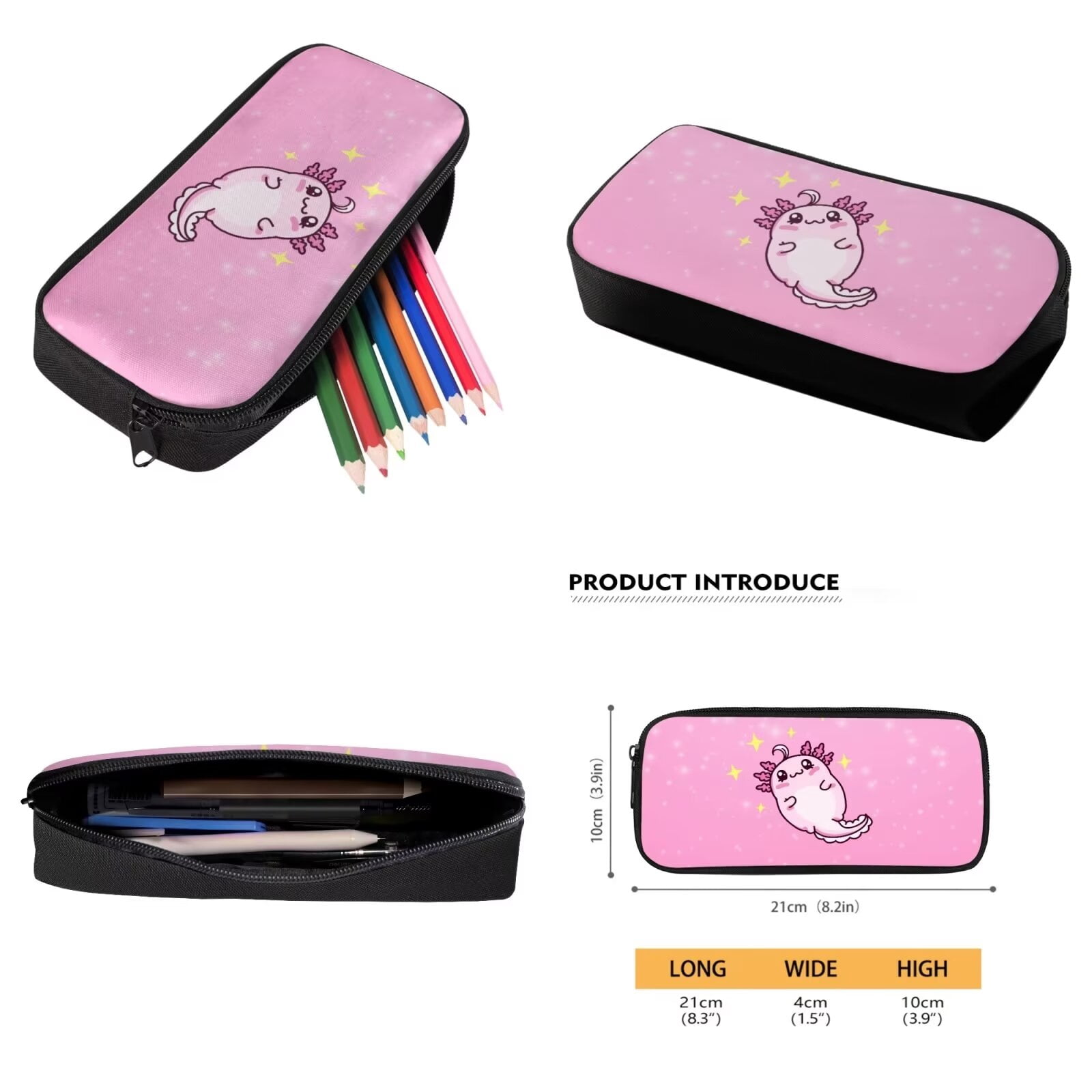 XYZCANDO Cartoon Axolotl Star Pink Print Backpack Set 3 Pack for Student 17-inch Travel Laptop Bag with Lunch Bag and Pencil Box Rucksack Daypack for Women Men Outdoor Camping