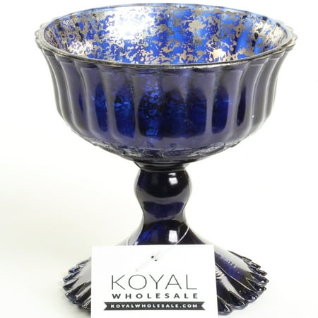 Koyal Wholesale 4.5-Inch Navy Blue Glass Compote Bowl Pedestal Flower Bowl Centerpiece