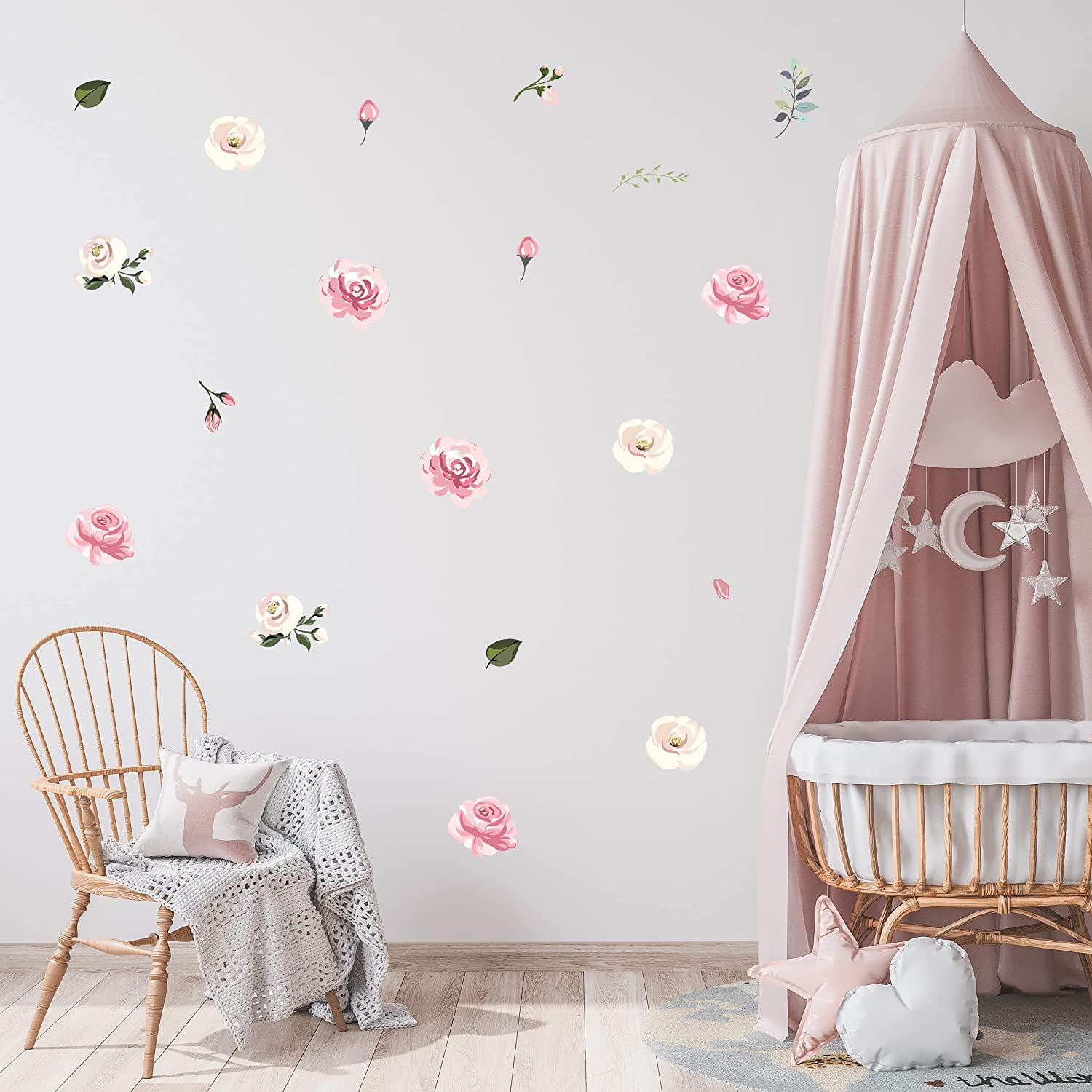Wall Decor Rose Flower Wall Decals Set of Pink Pastel
