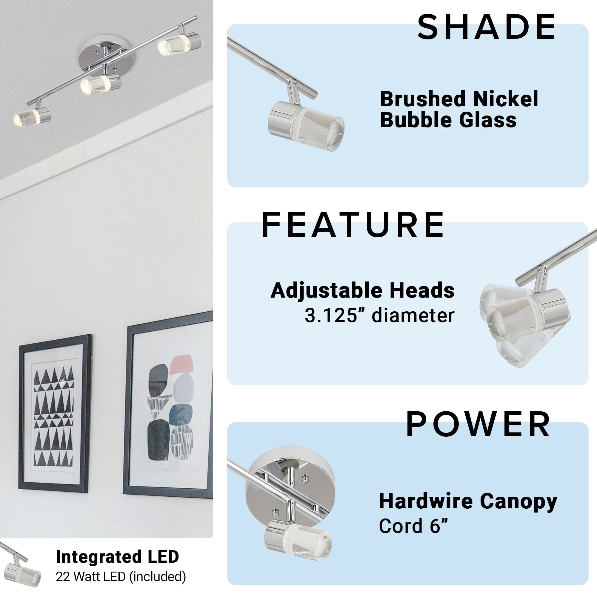 Catalina Lighting 21.5" 3-Light Fixed LED Track Bar with Bubble Glass Shades - 21.26x7.68x7.16