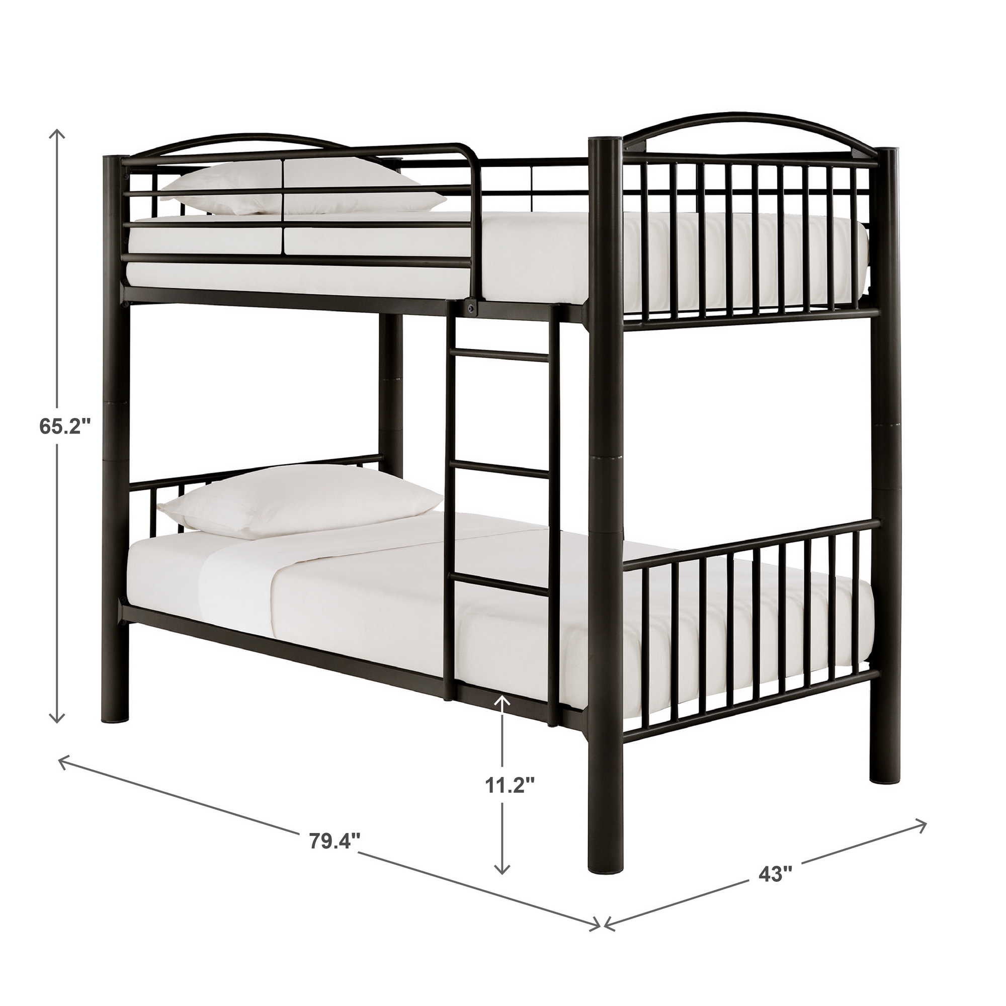 Weston Home Visalia Kids Convertible Metal Twin over Twin Bunk Bed, Black