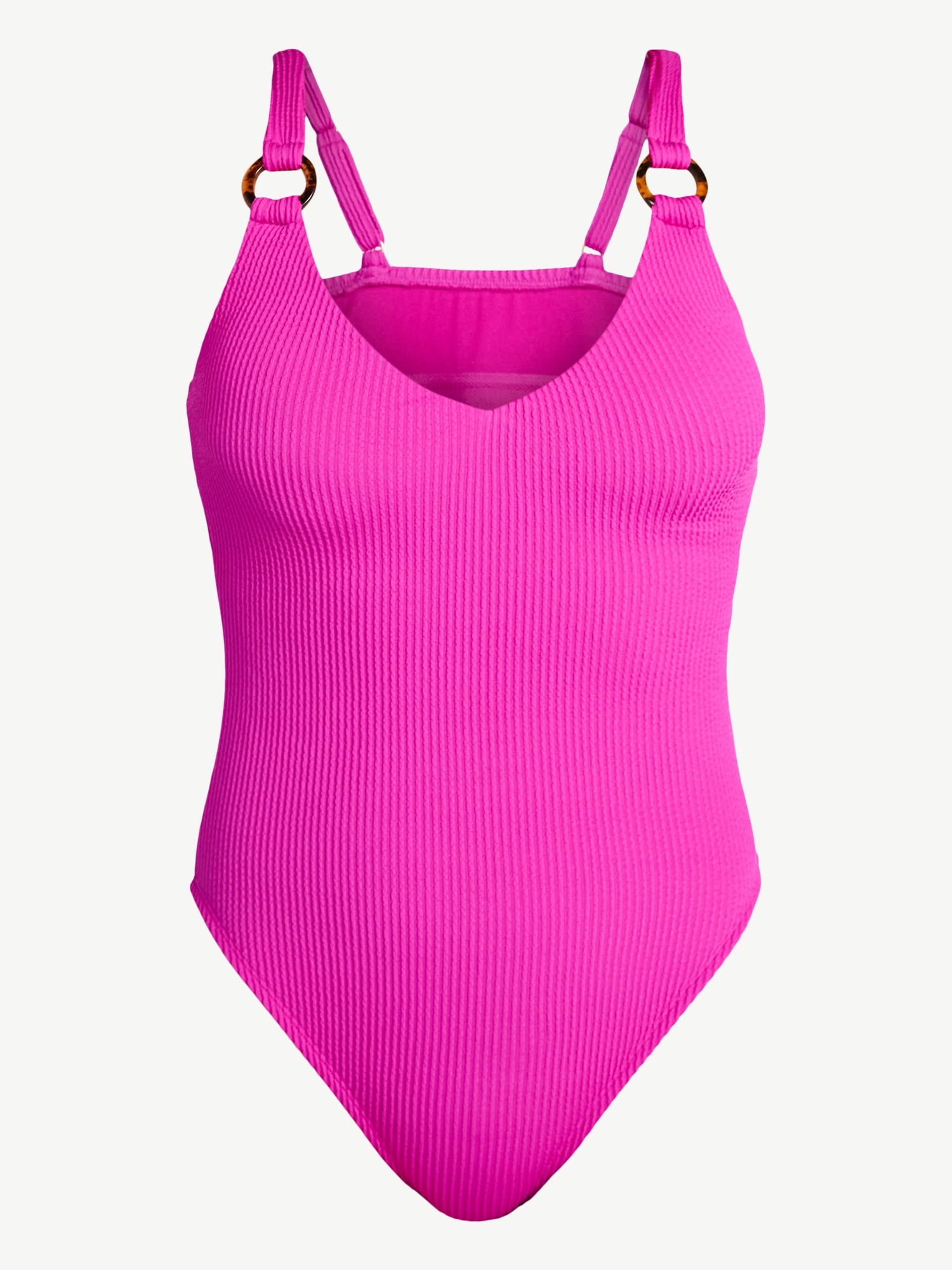 Time and Tru Women's and Women’s Plus Crinkle Plunge One-Piece Swimsuit, Sizes XS-3X