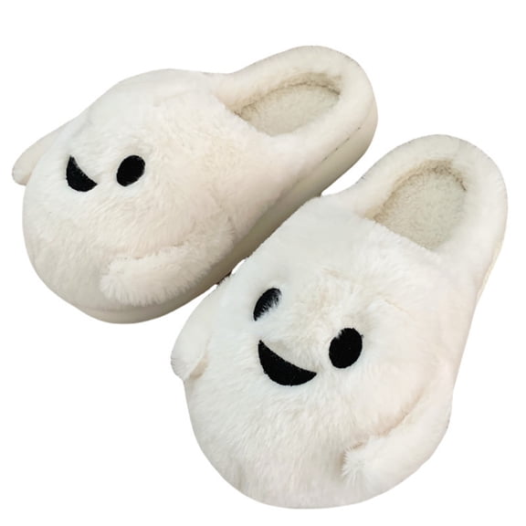 NexTorq Unisex Halloween Cute Ghost Plush Clog Slippers - Halloween Slippers Indoor Slippers Fuzzy Warm Closed Toe Mule House Shoes for Women and Men White 5.5