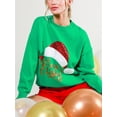 thumbnail image 5 of Women Christmas Sweaters Sequin Santa Hat Long Sleeve Loose Pullover Knit Jumper Tops Graphic Sweatshirts, 5 of 6